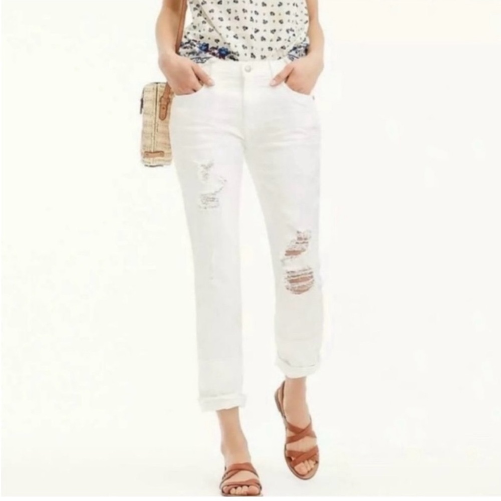 J. Crew Point Sur Slim Broken In Boyfriend Jean Distressed White EUC 32P